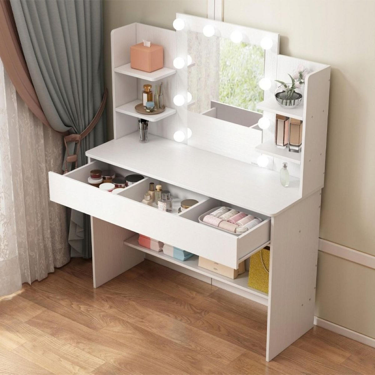 SCHMINKTISCH, weiß 40/41/30 cm - Weiß, Holzwerkstoff (122/13.2/46cm)