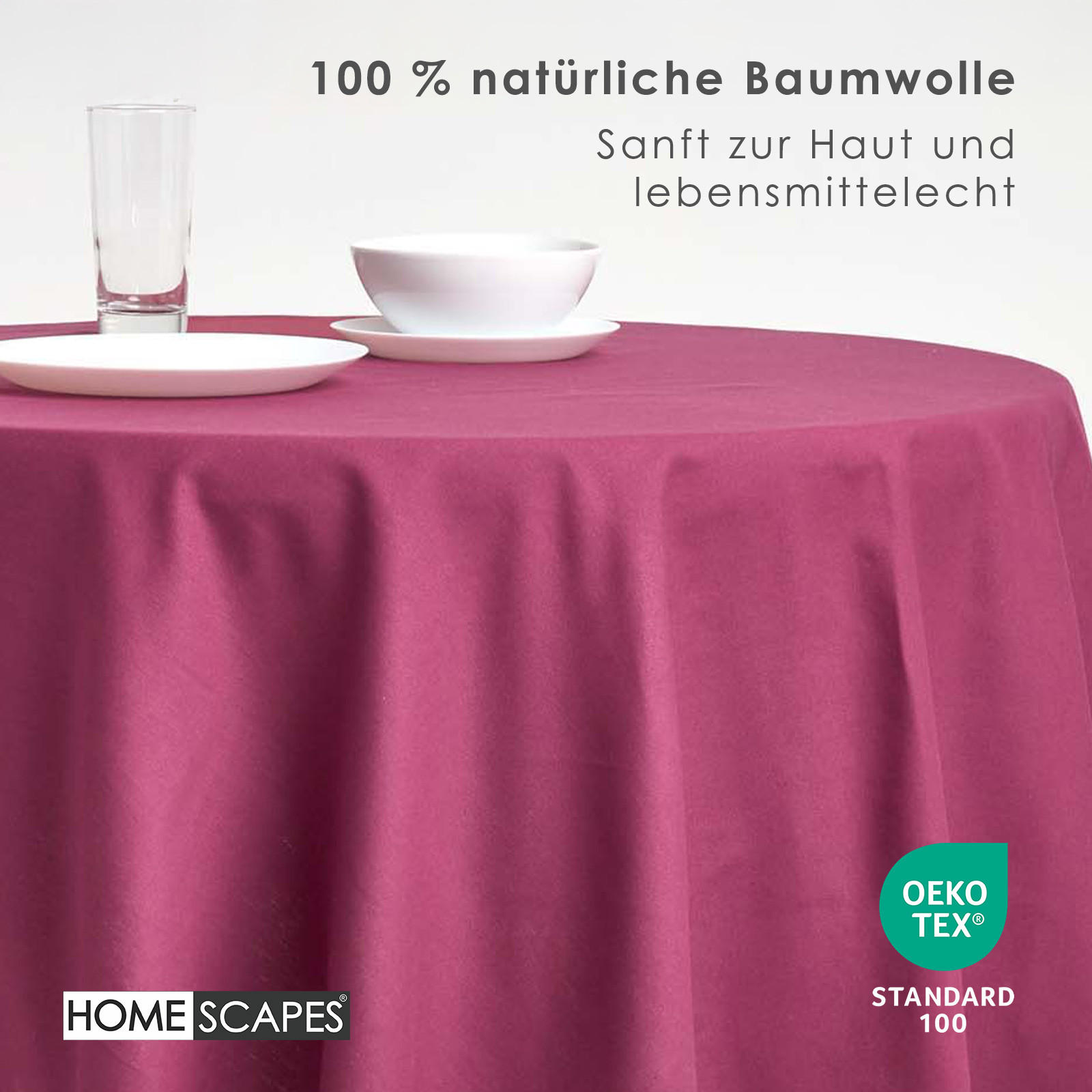 TISCHDECKE weinrot rund 178 cm, 100% Baumwolle - Weinrot, Textil (178/178cm) - Homescapes