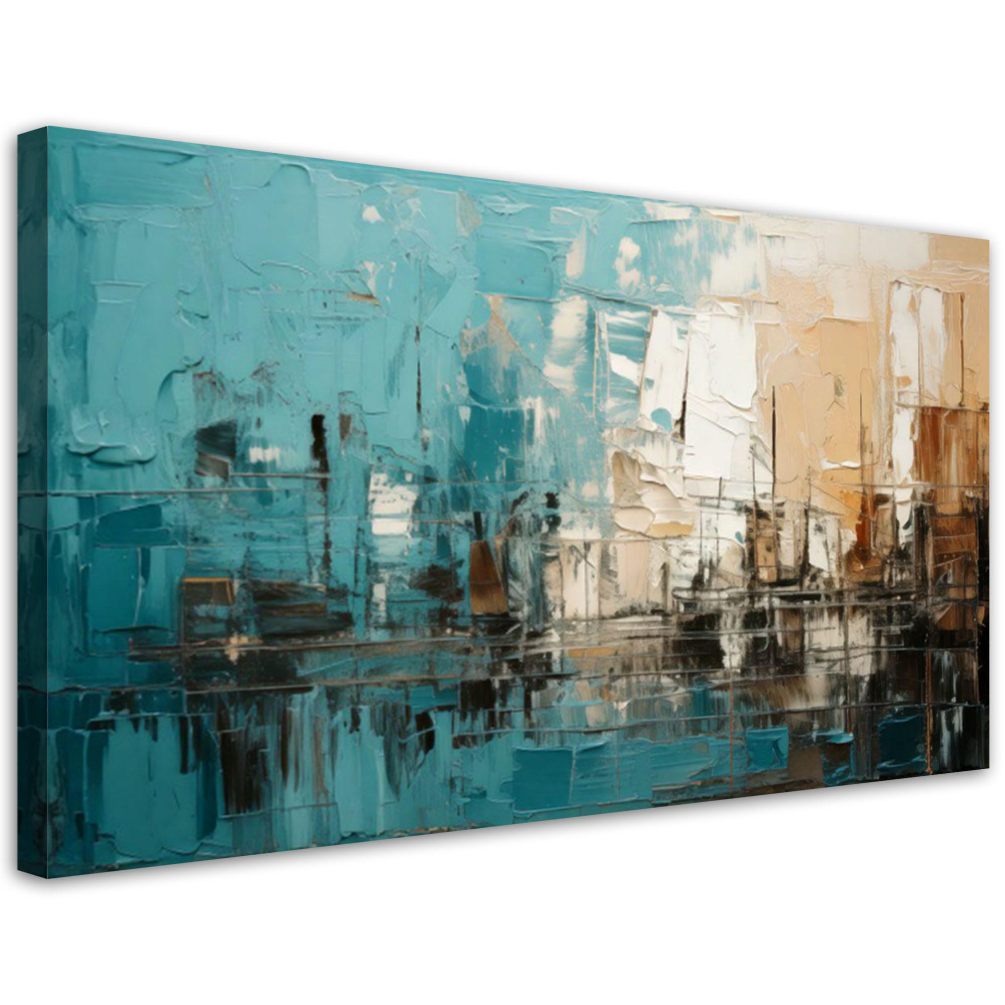 LEINWANDBILD Abstrakte Komposition Türkis 100x50cm - Türkis, Textil (100/50cm) - Feeby