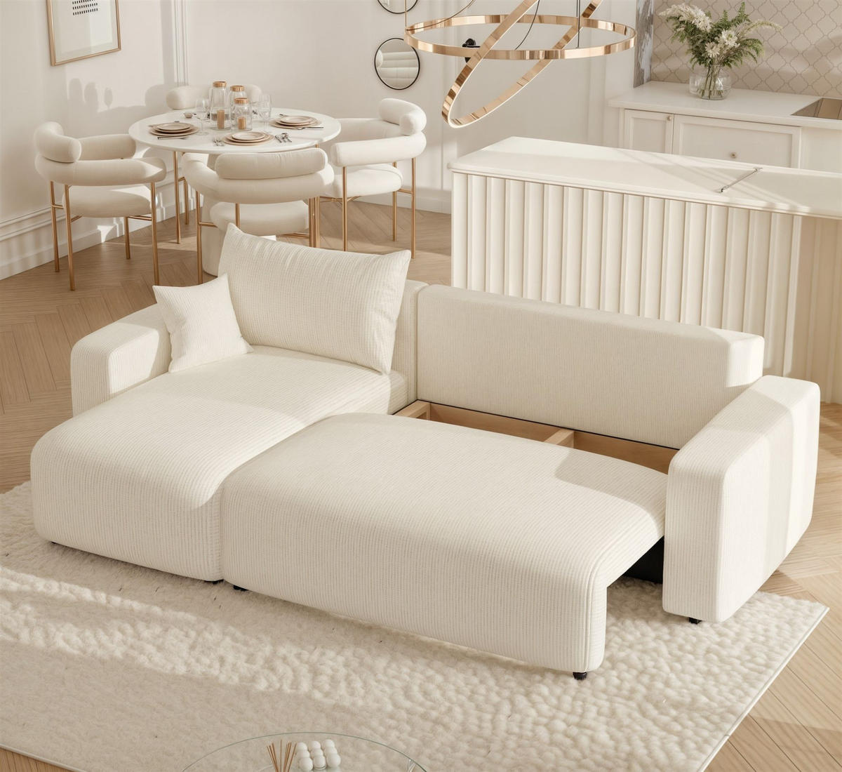 ECKSOFA Luna Mit Schlaffunktion - Creme, Holzwerkstoff/Textil (248/145cm) - Fun Möbel