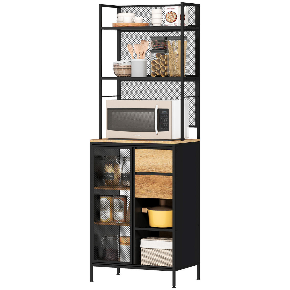 BUFFET DE-11219 Schiebetür mit Schublade & offenen Fächern Naturholz - Naturfarben, Holzwerkstoff (40/180/60cm) - ComfortXL