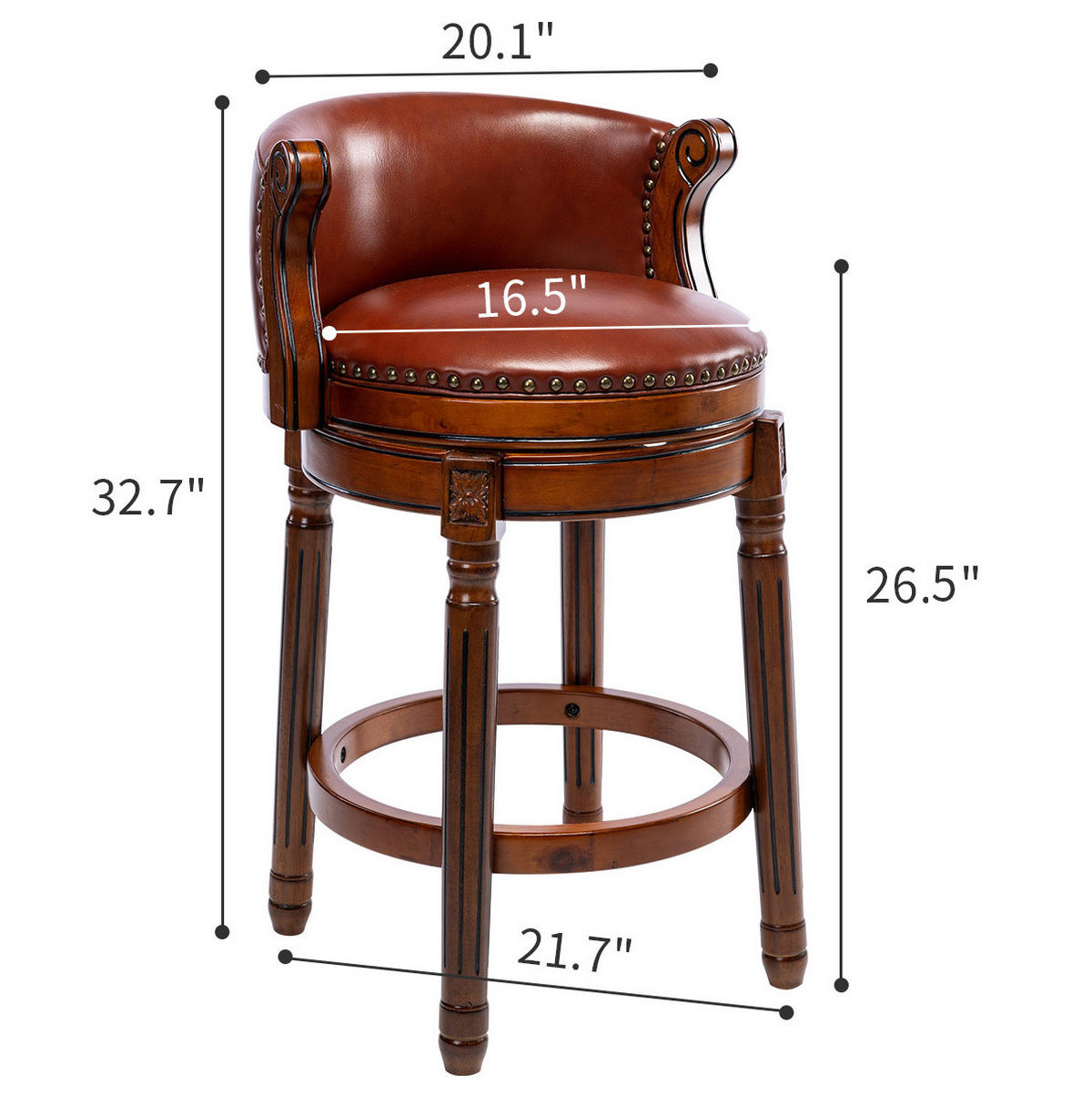 BARHOCKER drehbar 67,3 cm Echtleder Holz Braun - Braun, Holz (54.8/96/54.8cm) - Meubliv