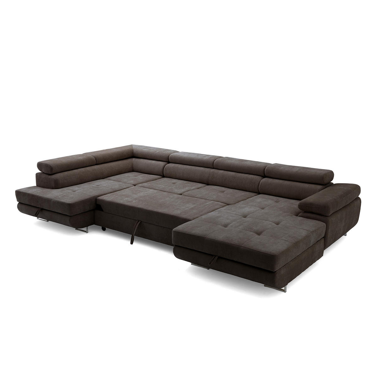 ECKSOFA U-Form WILD U Links mit Schlaffunktion 130x260 Chenille Dunkelbraun - Dunkelbraun/Silberfarben, Holz/Textil (350/90/203cm) - Muffo