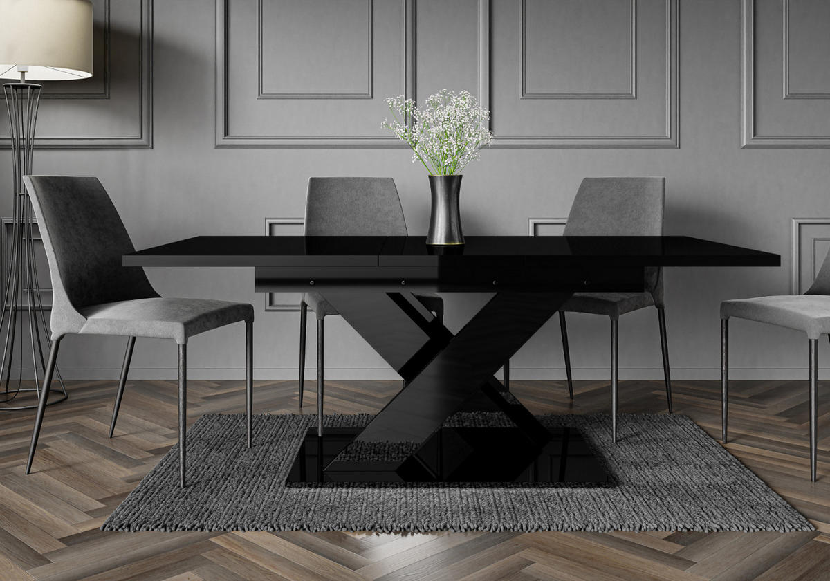 ESSTISCH Ausziehbar 140-180 cm Schwarz glänzend - Weiß Hochglanz, Holzwerkstoff (180/80/75cm) - Home Collective