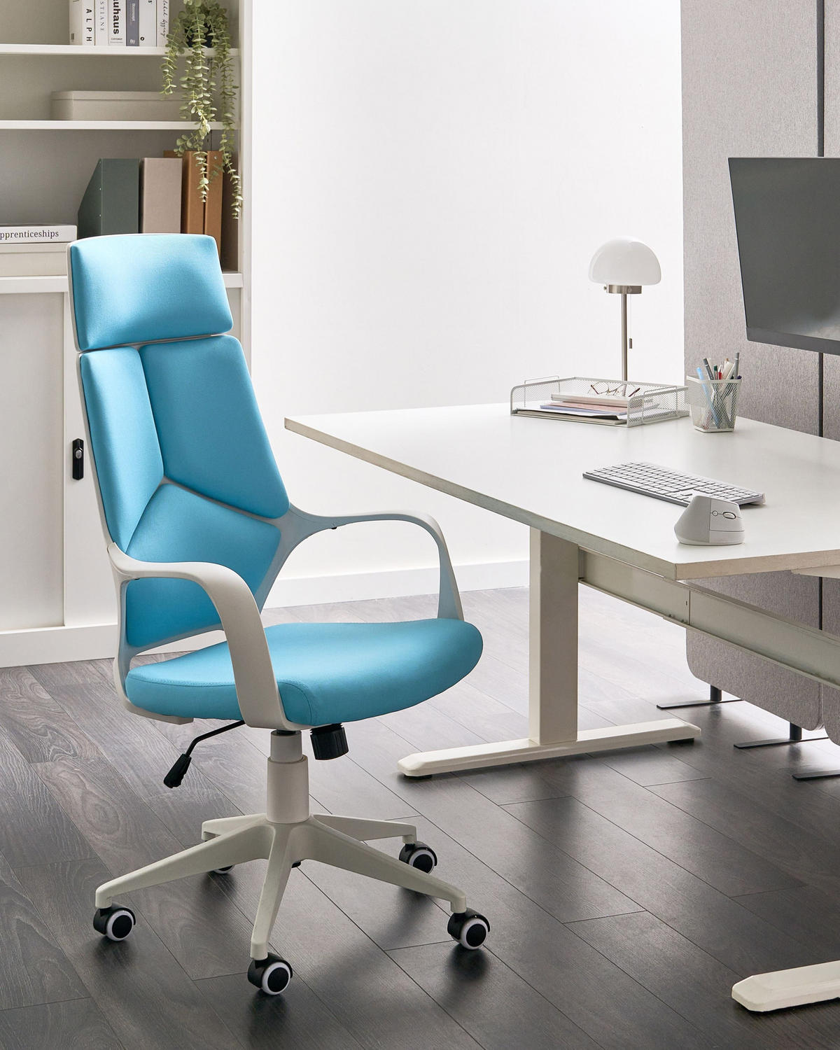 BÜROSTUHL Blau Delight - Blau/Weiß, Textil (64/116/64cm) - Beliani