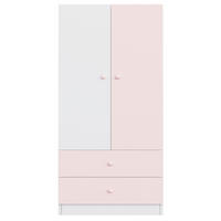 KLEIDERSCHRANK mit 2 Türen & 2 Schubladen und rosa Griffen 70x40x170 cm - Farbblock-Design - Rosa & Weiß - Pink, Holzwerkstoff (70/170/40cm) - DELFA