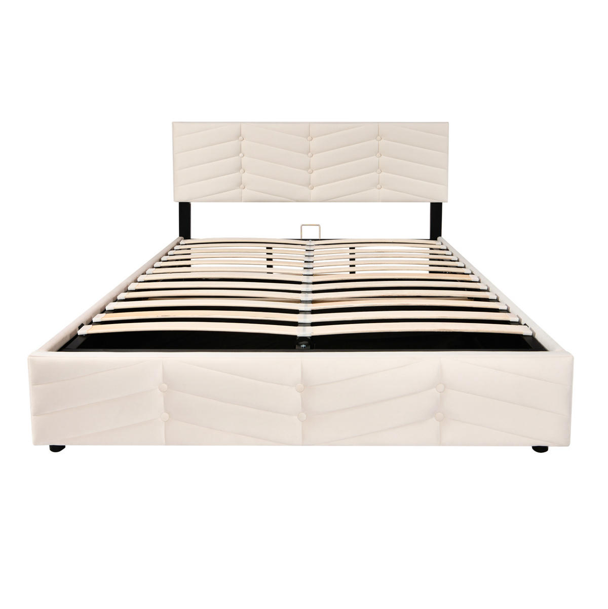 POLSTERBETT 140/200 cm Beige aus Samt mit höhenverstellbarem Kopfteil - Beige, Textil (140/200cm) - OKMYHOME