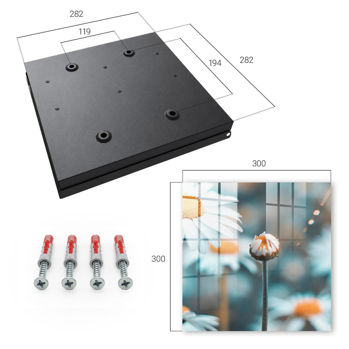 SCHLÜSSELBOX Schwarz 30x30 cm- Türöffnung nach rechts - Florale Leichtigkeit - Weiß, Metall (30/30/5cm) - TULUP