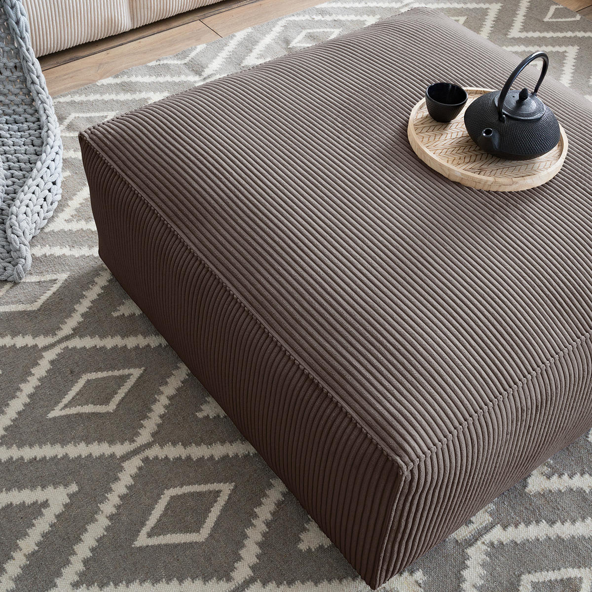 POLSTERHOCKER - Dunkelbraun/Schwarz, Kunststoff/Textil (92/42/92cm) - home24