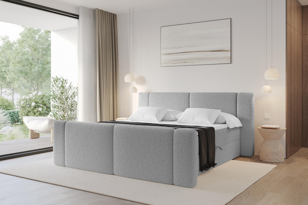 BOXBETT mit Matratze H4 - EVON Zanozek - 140x200 cm Hellgrau - Hellgrau, Holzwerkstoff (140/200cm) - ALTDECOR