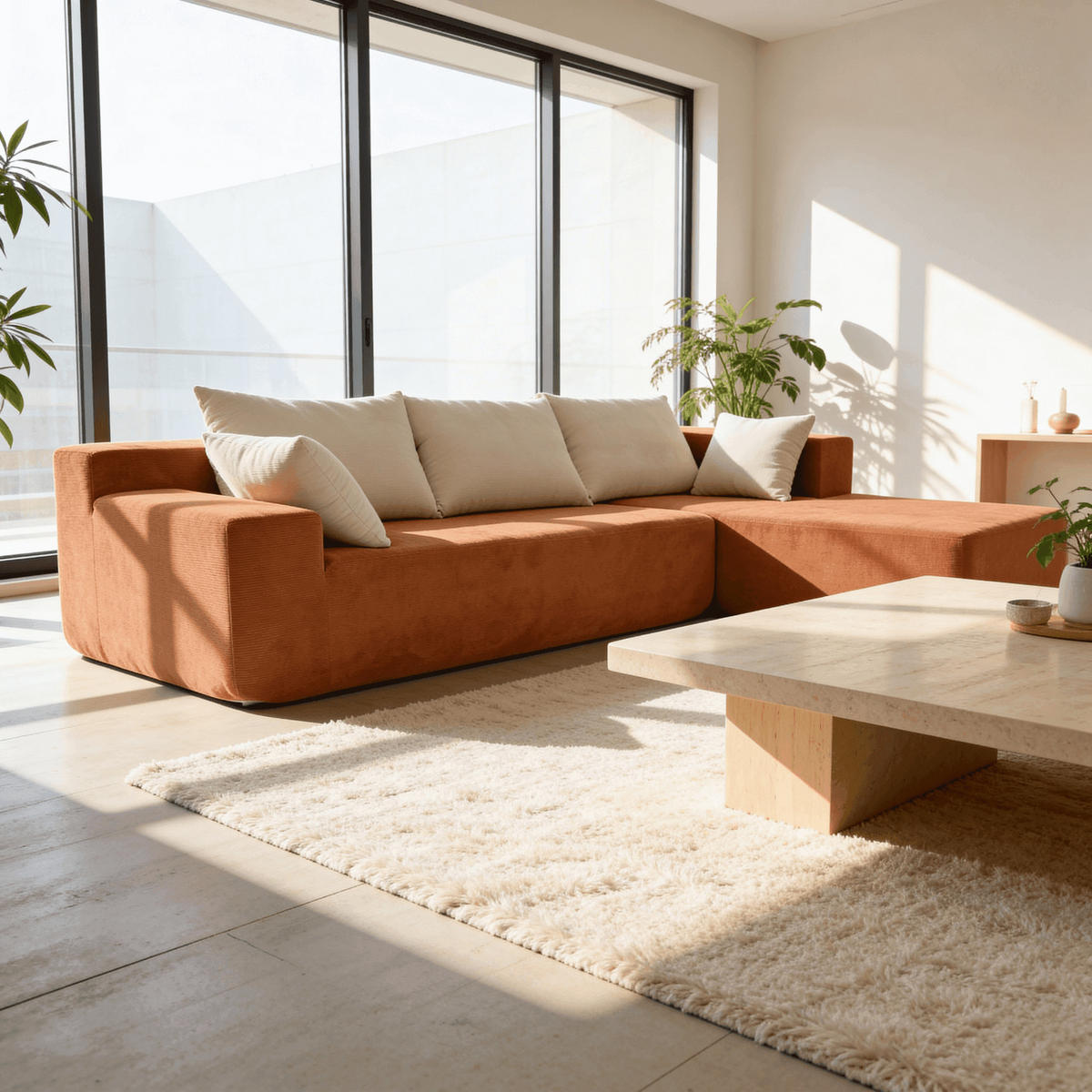 ECKSOFA Luna Orange Weiß 3-Sitzer Rechts - Orange, Textil (267/175cm) - COCO Living
