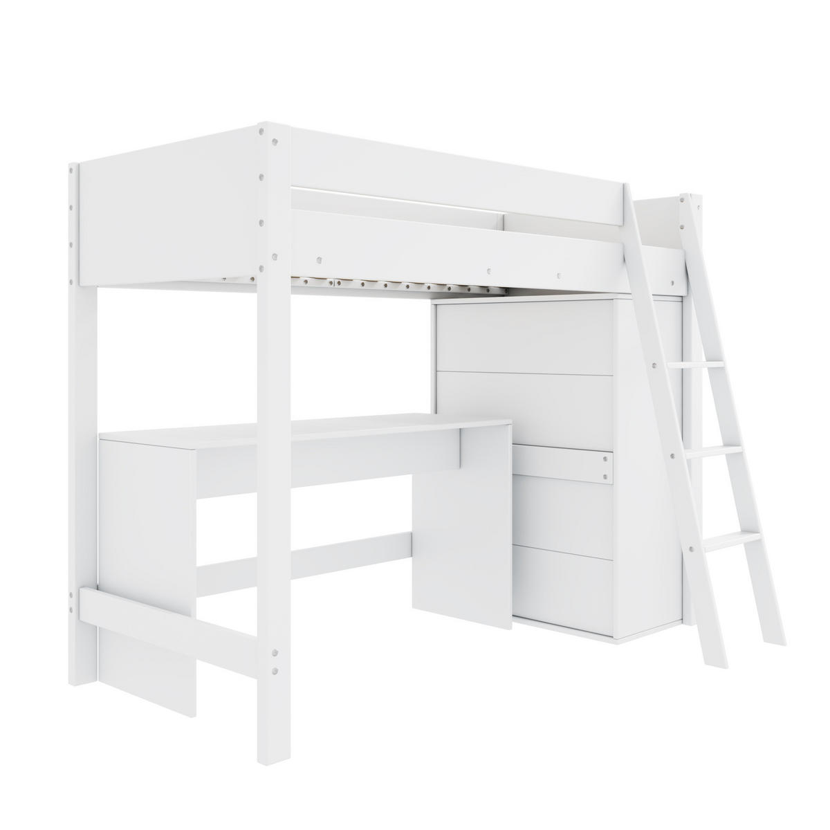 HOCHBETT 90/200 cm aus Massivholz mit Schreibtisch und mobilem Kleiderschrank Weiß - Weiß, Holzwerkstoff (90/200cm) - Modenvie