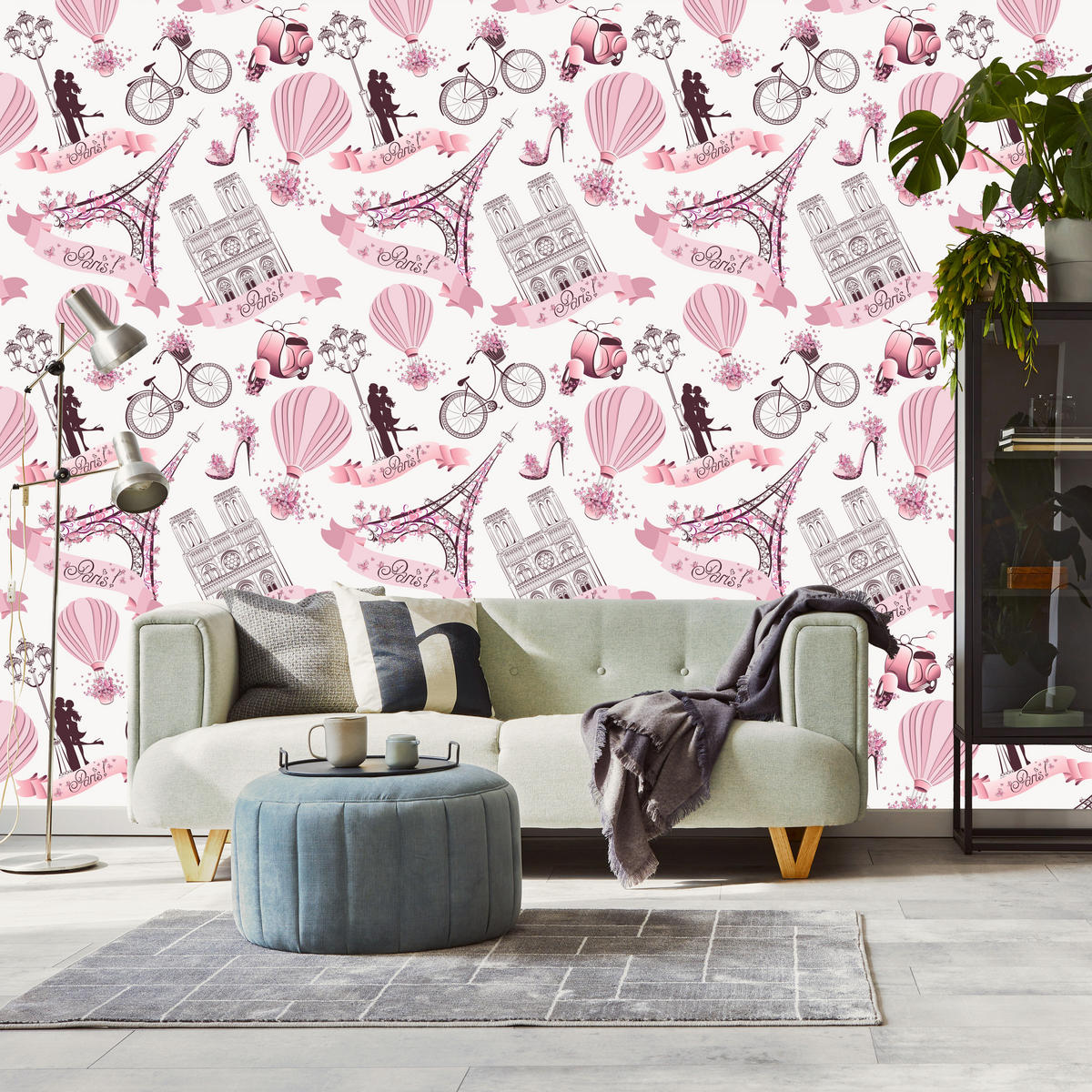 VLIESTAPETE Paris und Eiffelturm – Rosa, Grau, Weiß – 50x1000 cm - Rosa/Weiß, Papier (50/1000cm) - Muralo