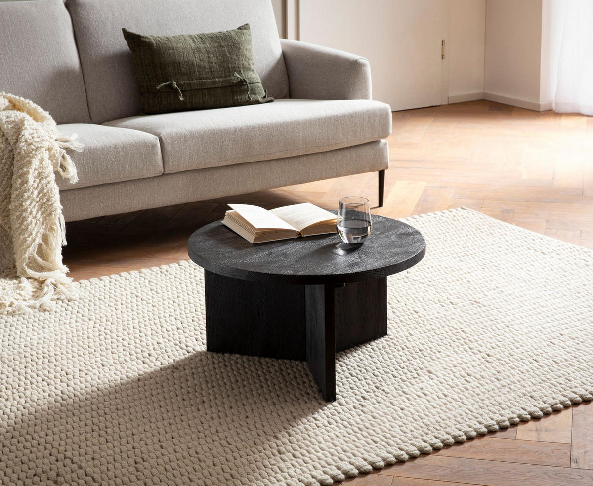 COUCHTISCH rund in Schwarz, aus Massivholz Mango, 60x60x33cm, Dreibein-Design, mit Naturholzmaserung - Schwarz, Holz (60/60/33cm) - KADIMA DESIGN