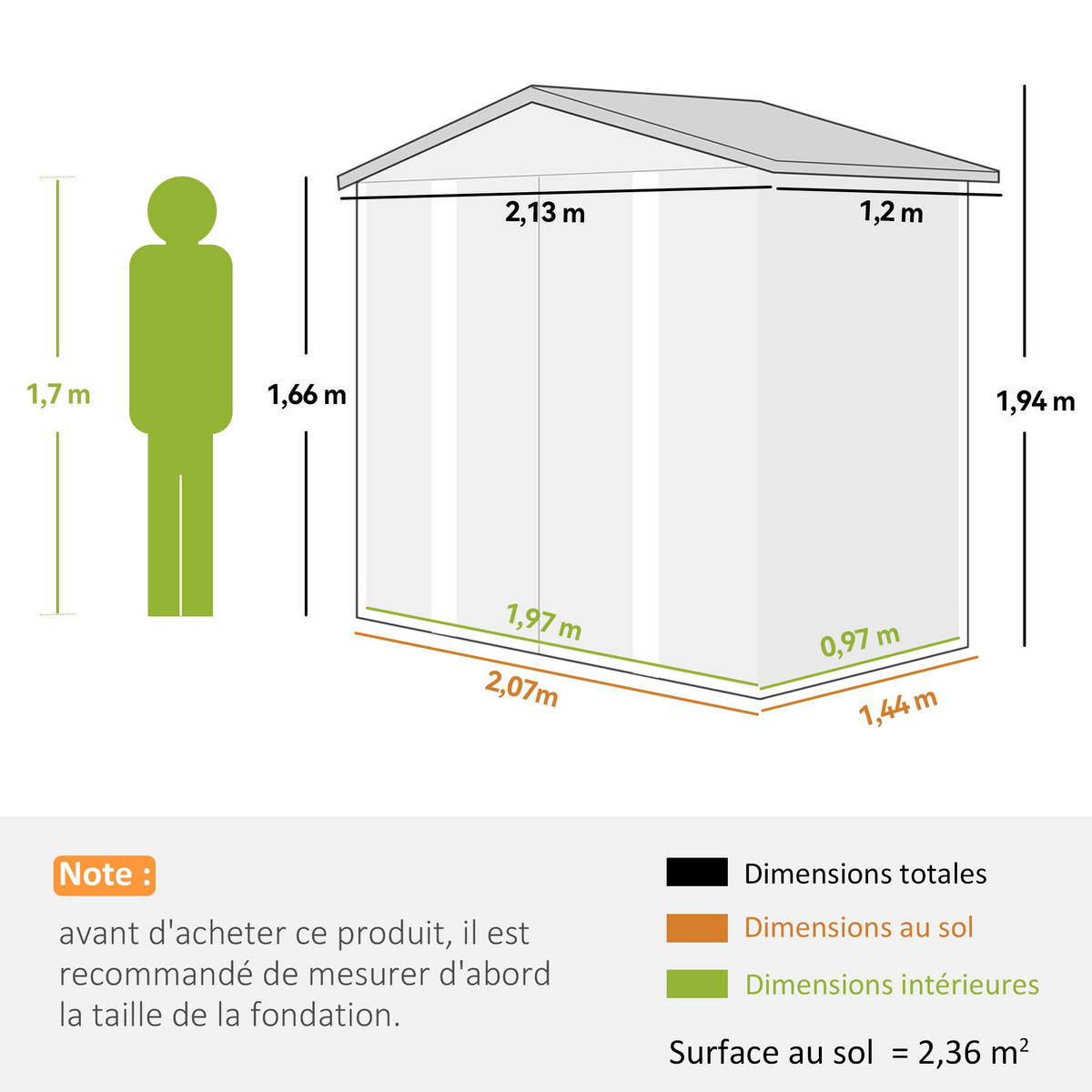 GERÄTEHAUS DE-16860 2,36 m² mit Doppelschiebetür Eiche - Eichefarben, Metall (120/194/213cm) - ComfortXL