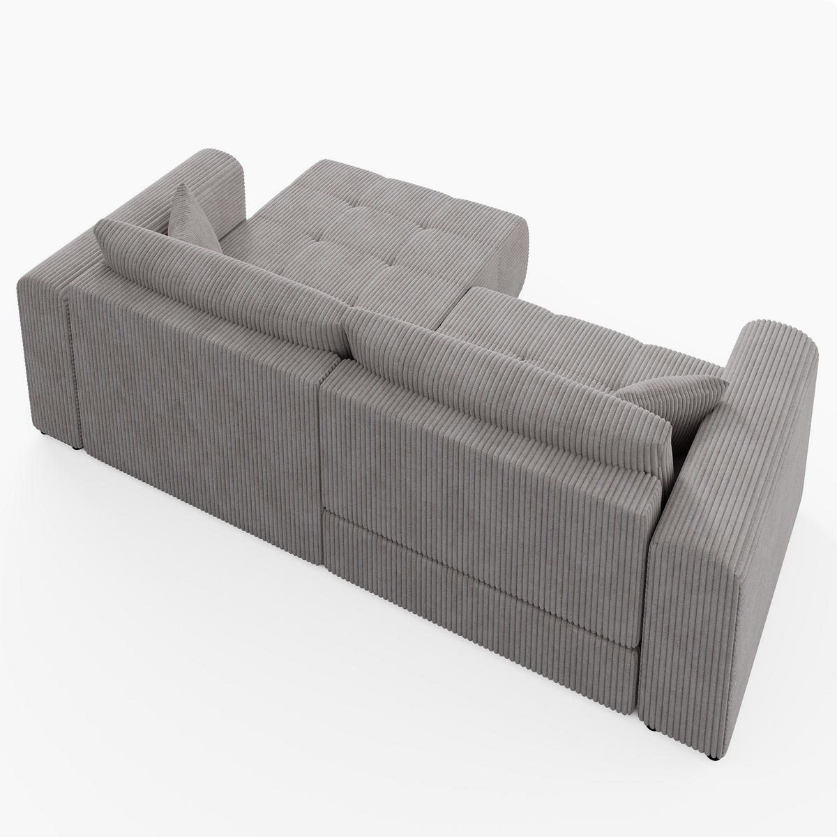 ECKSOFA RIVA Rechts Vanille Cord-Stoff L-Form Couch mit Schlaffunktion & Bettkasten - Schwarz/Weiß, Holz (160/255cm) - Barchello