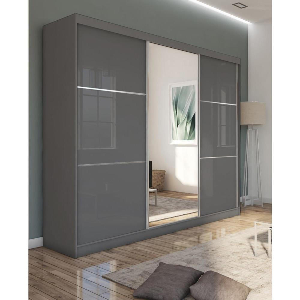 SCHWEBETÜRENSCHRANK Viva 240/216/61 graphit mit Spiegel - Graphitfarben, Holzwerkstoff (240/216/61cm) - Beautysofa