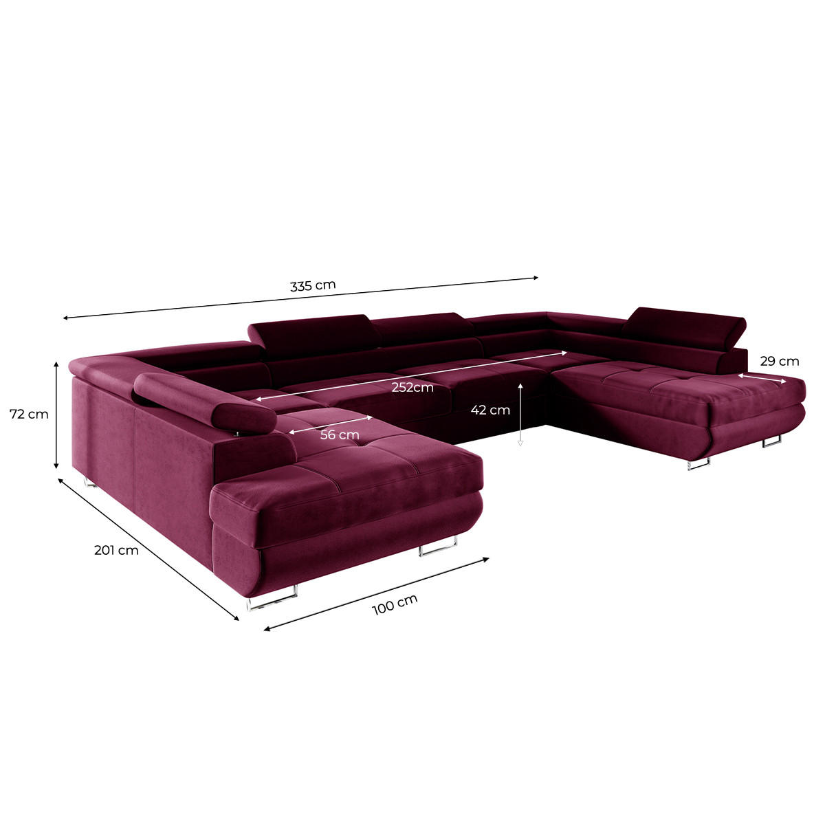 Thumbnail - Petits-meubles Panoramasofa, Rot, Holzwerkstoff, 335x72x201 cm, Wohnzimmer, Sofas & Couches, Wohnlandschaften, Wohnlands...