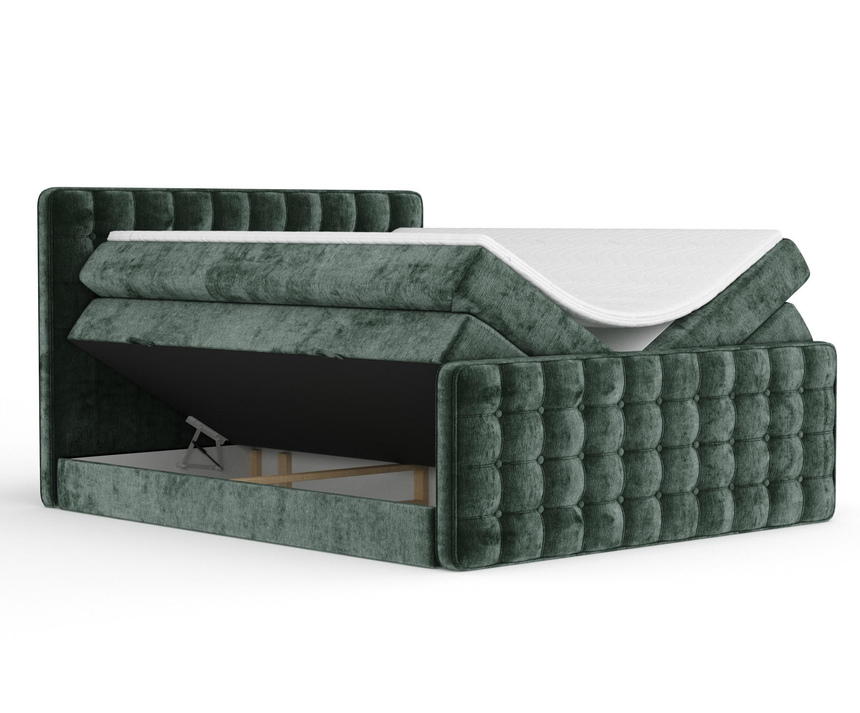 Thumbnail - Maison de Reve Boxspringbett, Grün, Textil, Buche, Kiefer, H3 + H4, 7-Zonen, Höhe ca. 40 cm, 200x200 cm, Handmade in Eur...