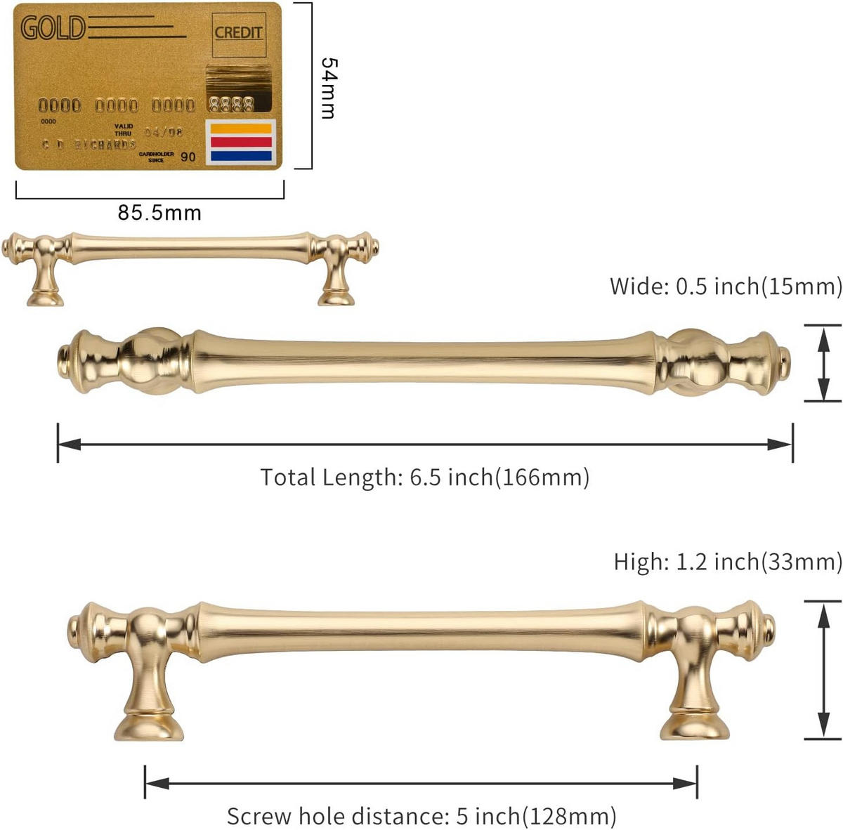 MÖBELGRIFF Gold Gebürstet 6er-Set 128 mm Zinklegierung - Multicolor, Metall (1.5/3.3/16.6cm)