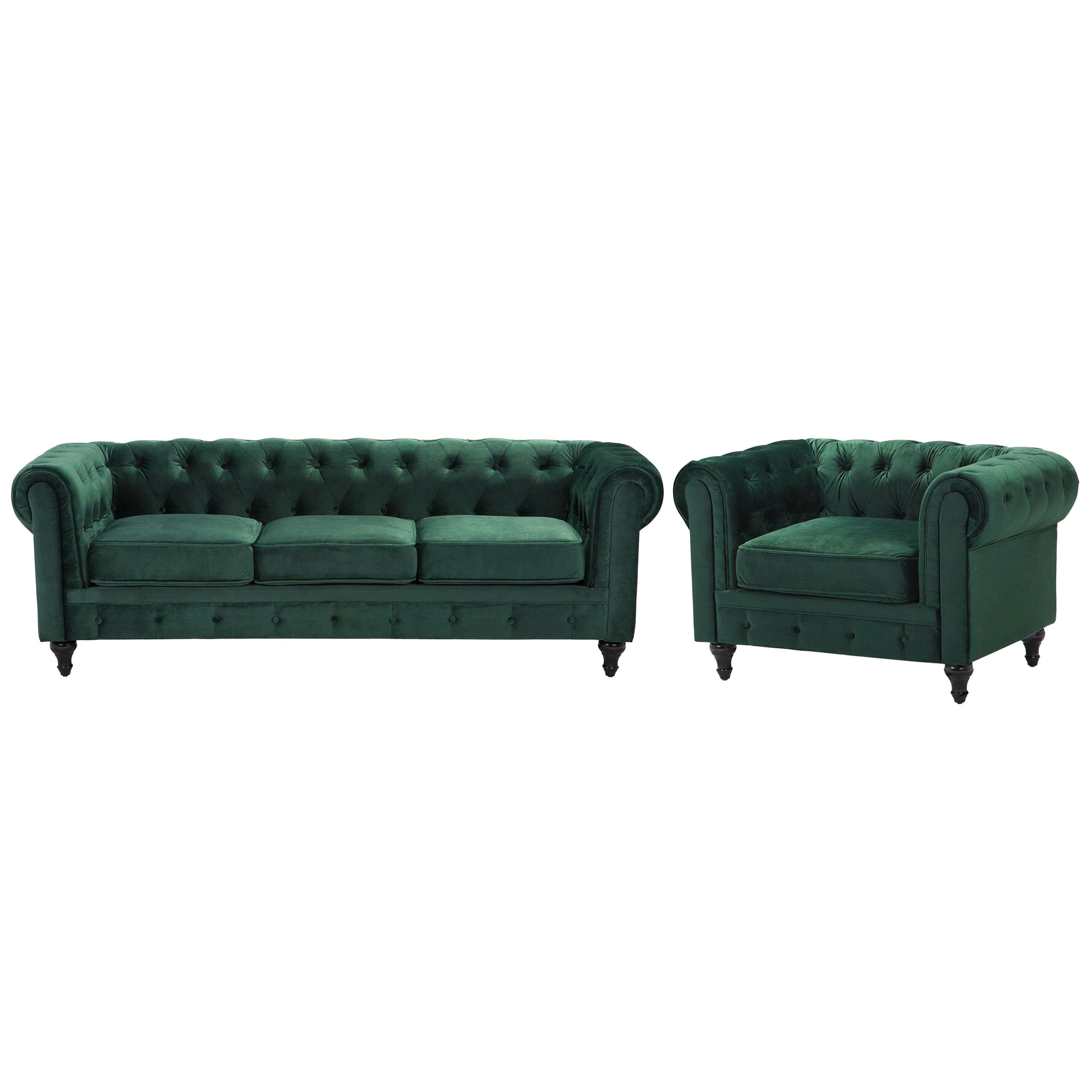 4-SITZER SOFA SET Samtstoff Grün Chesterfield - Grün, Textil (201/70/75cm) - Beliani