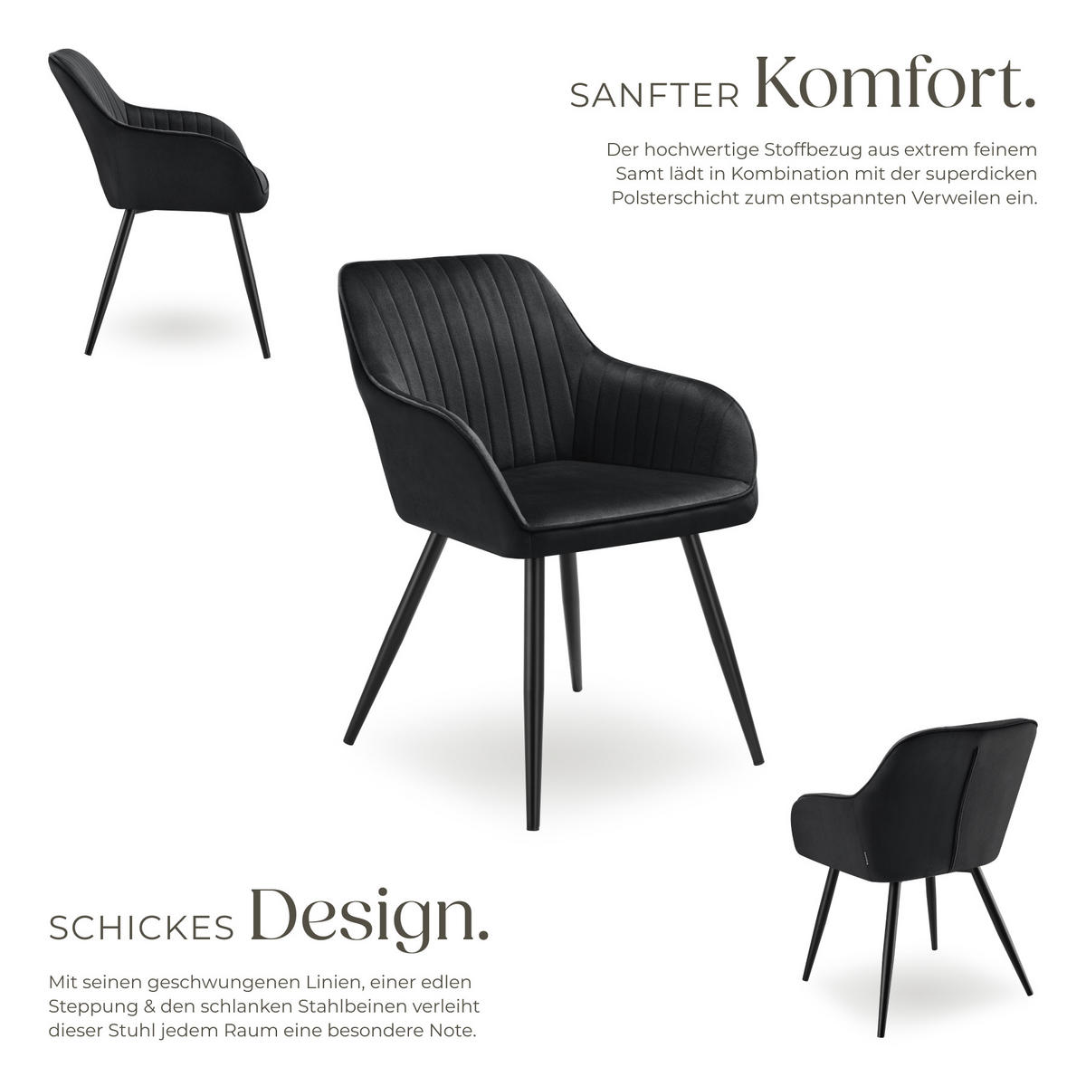 ESSZIMMERSTUHL 2er Set Marilyn 58 x 62 x 82 cm schwarz/schwarz - Schwarz, Metall (58/82/62cm) - tectake