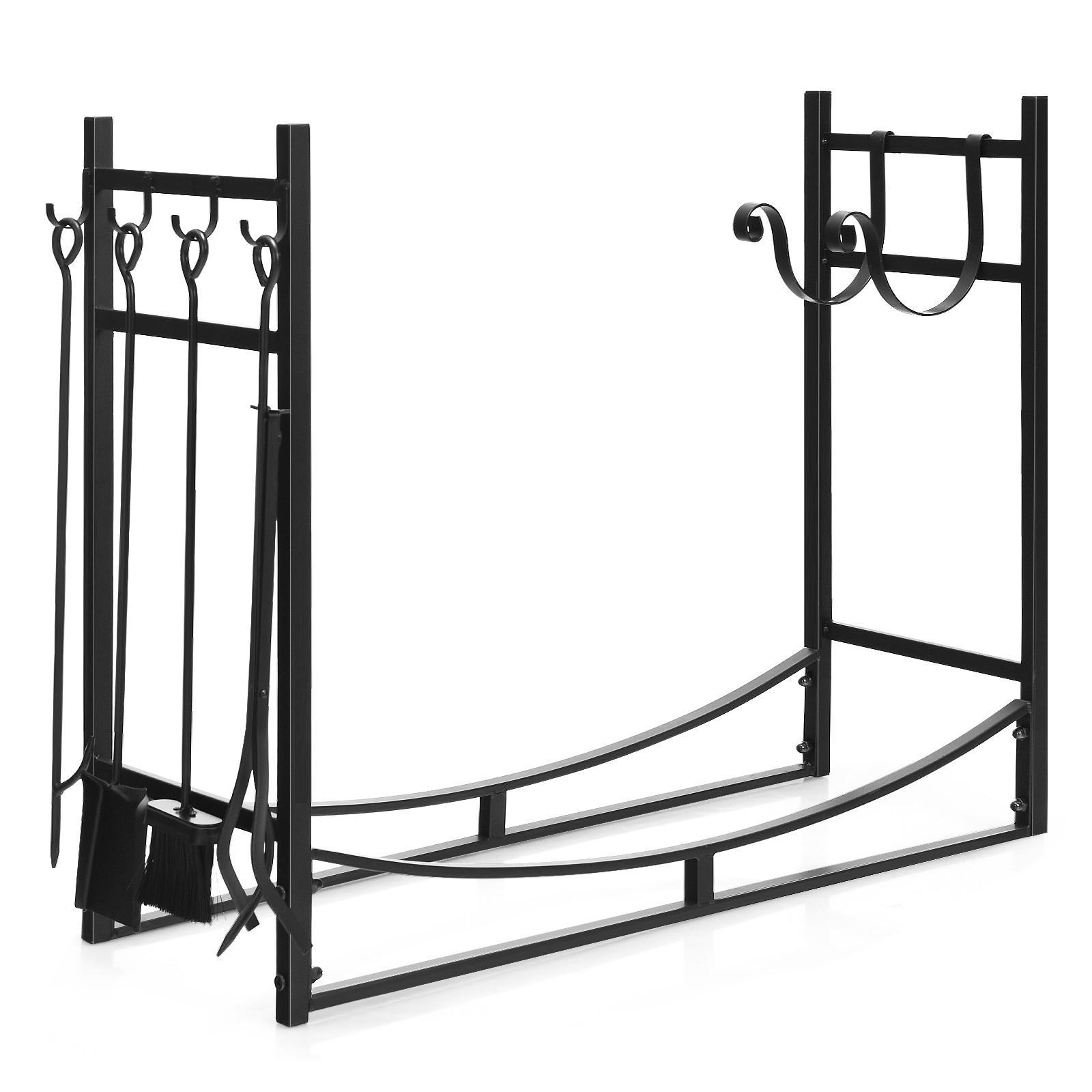 KAMINHOLZREGAL Schwarz - Schwarz, Metall (33/76/90cm) - COSTWAY