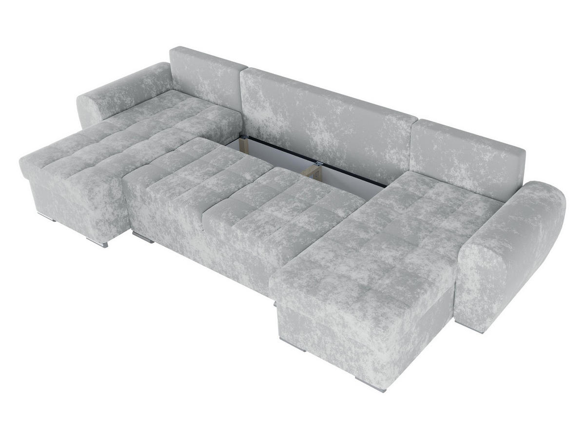 WOHNLANDSCHAFT Bari U - Silberfarben/Dunkelblau, Holz/Textil (326/86/157cm) - MIRJAN24