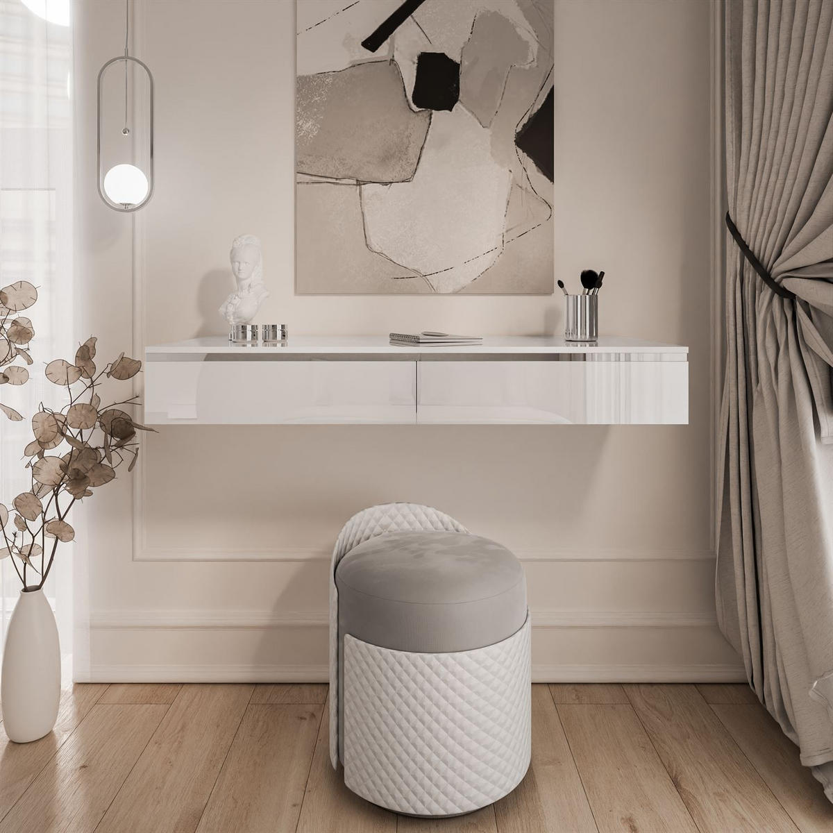 KONSOLEN AURORA SILVER Hängend Hochglanz Weiß - Weiß Hochglanz, Holzwerkstoff (102/15/43.6cm) - Lookway