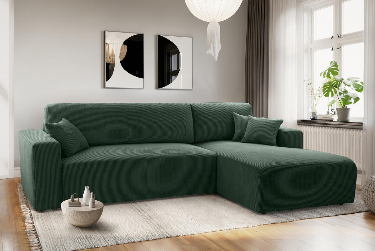 ECKSOFA L Form Catea Dunkelgrün 279/145/84 cm Rechts mit Schlaffunktion - Schwarz/Grün, Kunststoff/Textil (279/145cm) - AX Living