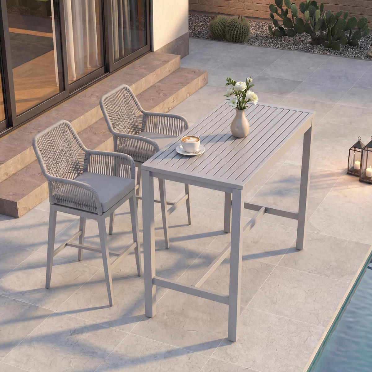 SET BARSKA MIZA + BARSKI STOLI kvadratni sivi 3-delni set - siva, kovina (65/130/105cm) - MCW