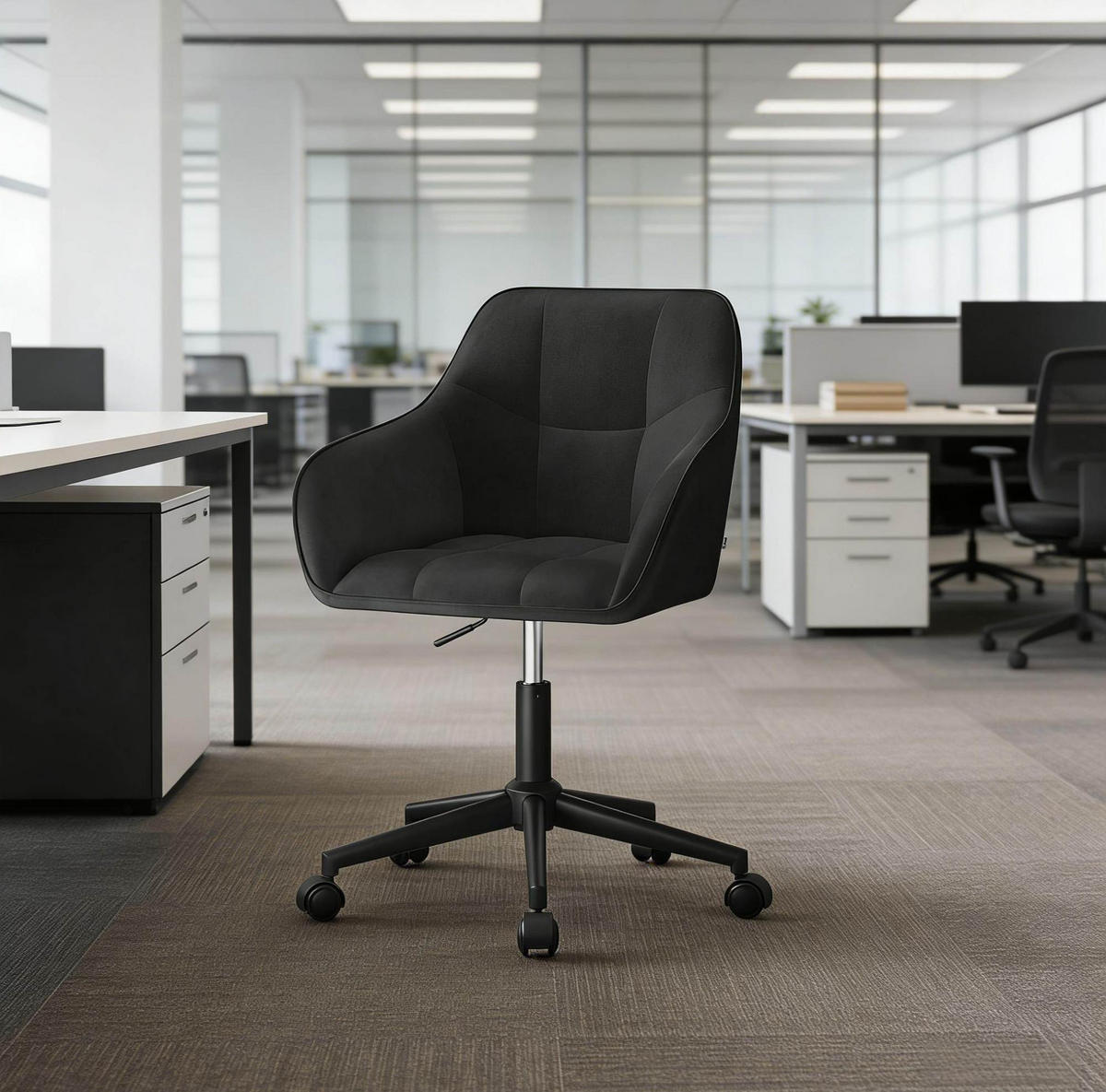 BÜROSTUHL in Schwarz 56x40x90 cm mit Samtbezug, höhenverstellbar und drehbar - Schwarz, Metall (40/90/56cm) - IVMEU