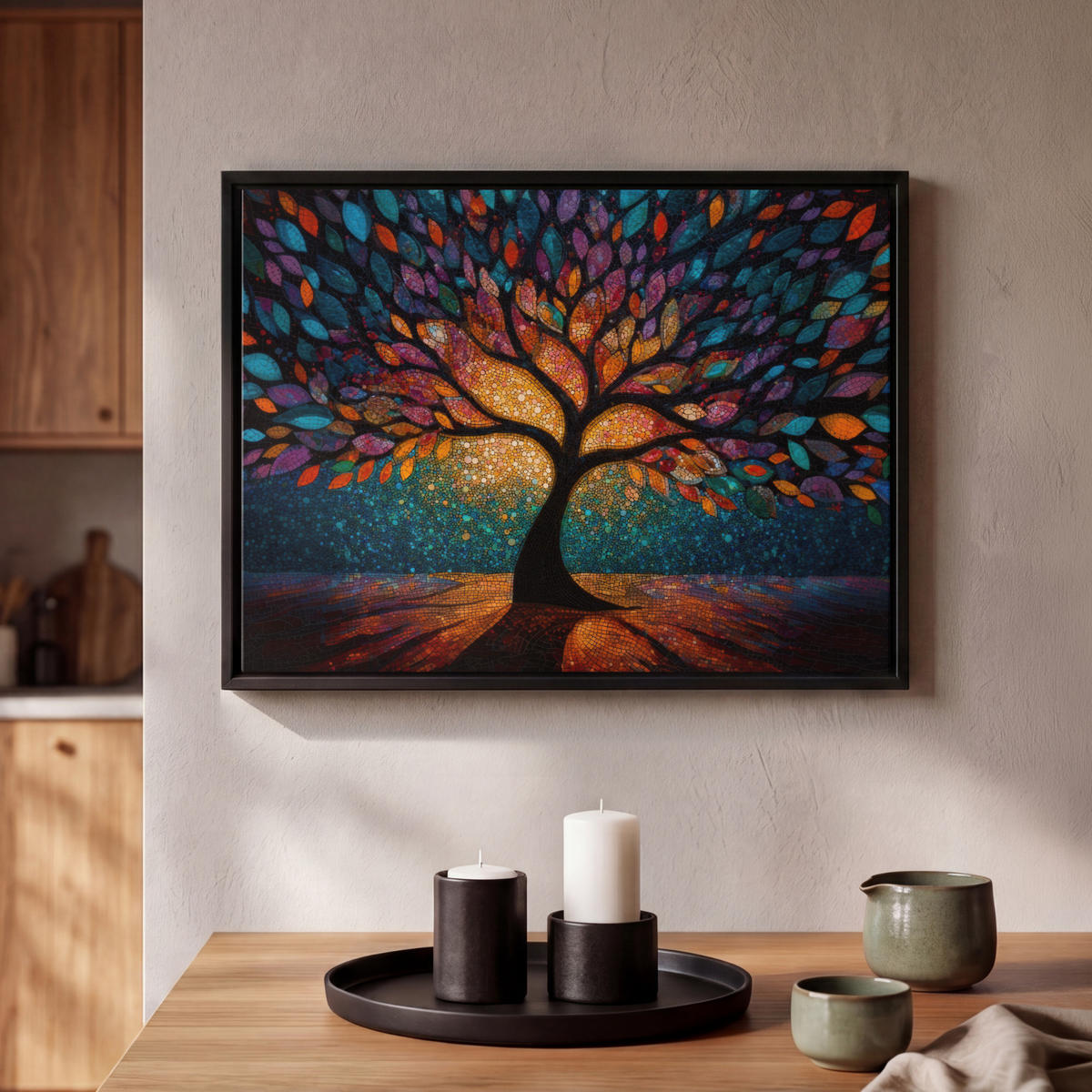 LEINWAND Bilder mit Rahmen - Mosaik - Bunt - Baum - Äste - 40x30 - Multicolor, Textil (40/30cm) - MuchoWow