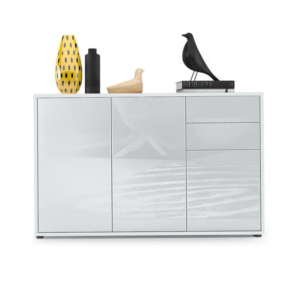 Vladon Kommode Weiß Hochglanz 117x74x36 cm