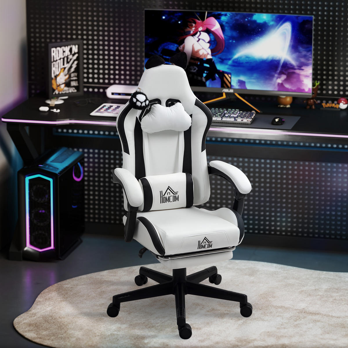 GAMING-STUHL Weiß 65.0/62.0/124.0 cm - Weiß, Kunststoff (62/124/65cm)