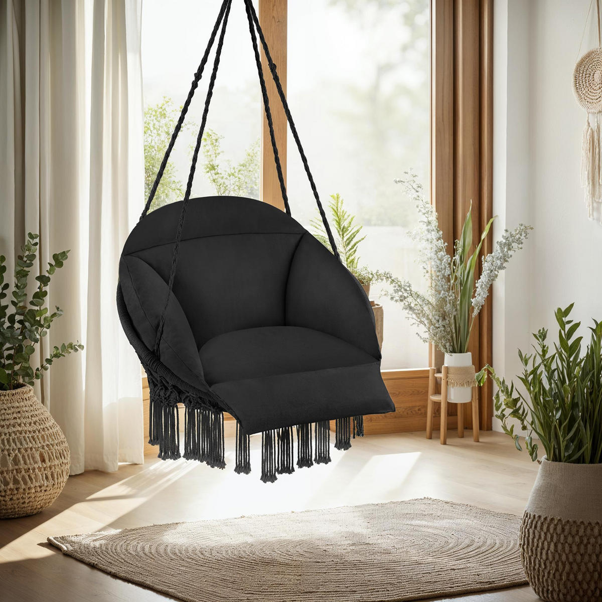 HÄNGESESSEL Samira,80 x 81 x 139 cm,schwarz - Schwarz, Kunststoff (80/139/81cm) - tectake