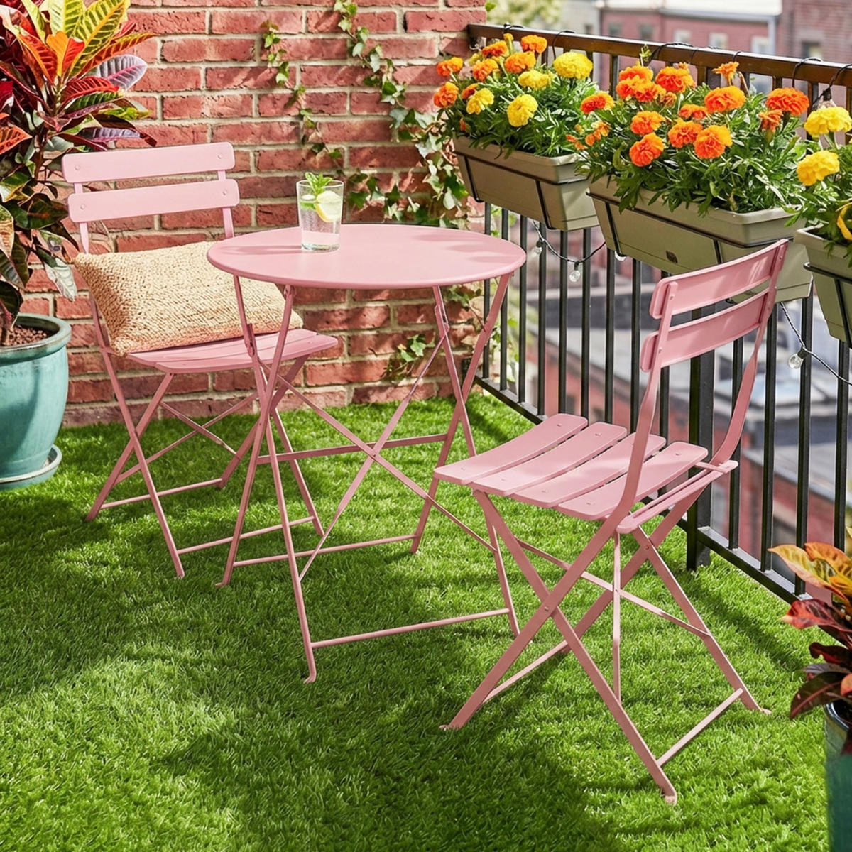 BALKONSET DE-14220 klappbar, Lattenrost Rose - Pink, Metall - ComfortXL