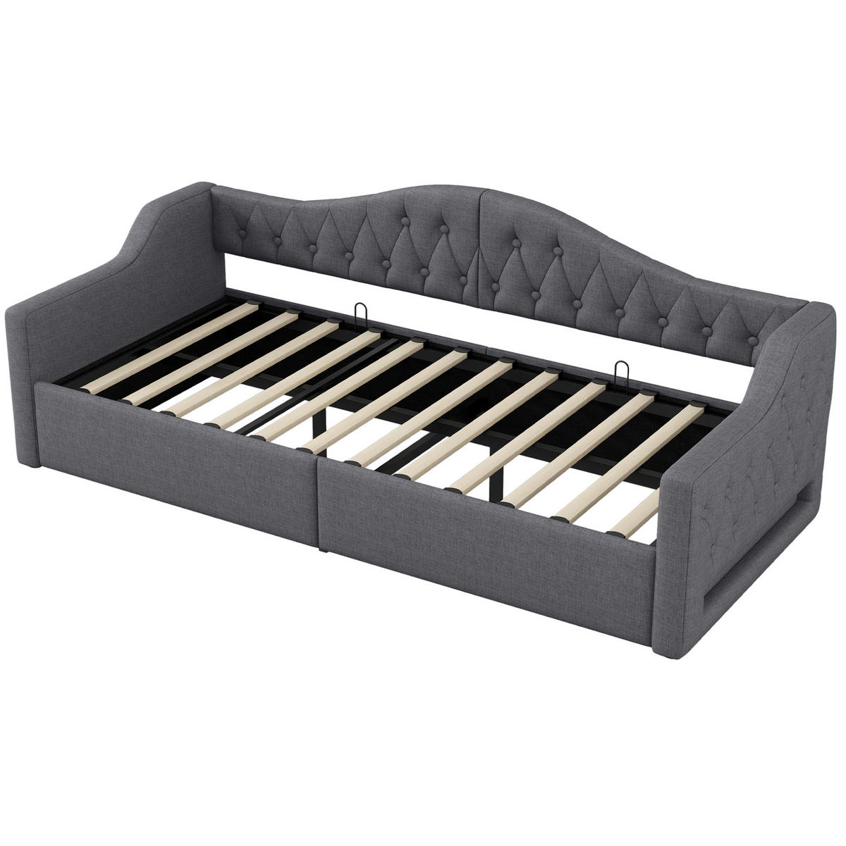 POLSTERBETT 90/200 cm Grau aus MDF mit Stauraum und LED-Beleuchtung - Grau, Holzwerkstoff (90/200cm) - OKMYHOME