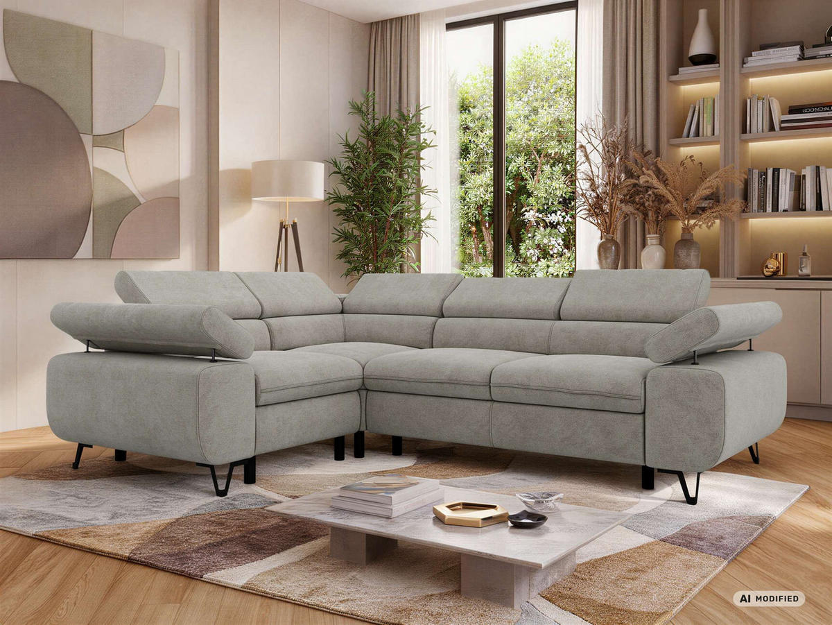 ECKSOFA ORSO L Hellgrau Stukture - Links Seite - Hellgrau/Schwarz, Textil/Metall (197/268cm) - MKS