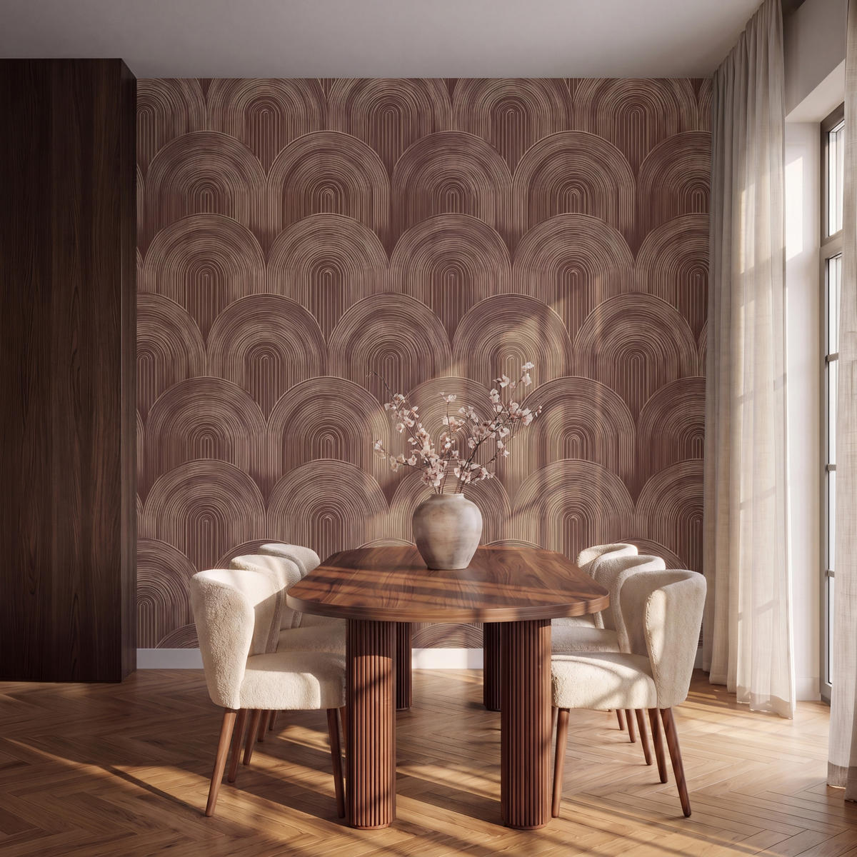 TAPETE - Rhythmic - Aufschlag - Braun - 300x280 cm - Dunkelbraun, Papier (300/280cm) - OnlyWow