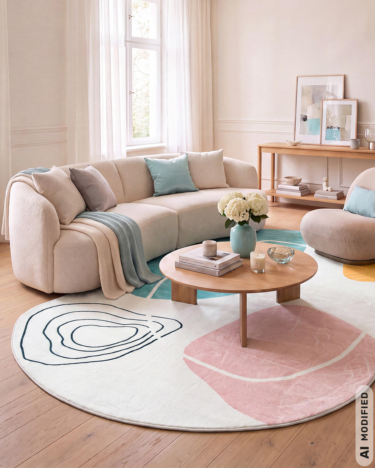 TEPPICH Bova Sado Mazovia Unregelmäßige Form 120x160cm Beige Blau Abstrakt Kurzflor - Blau, Textil (120/160cm) - Mazovia