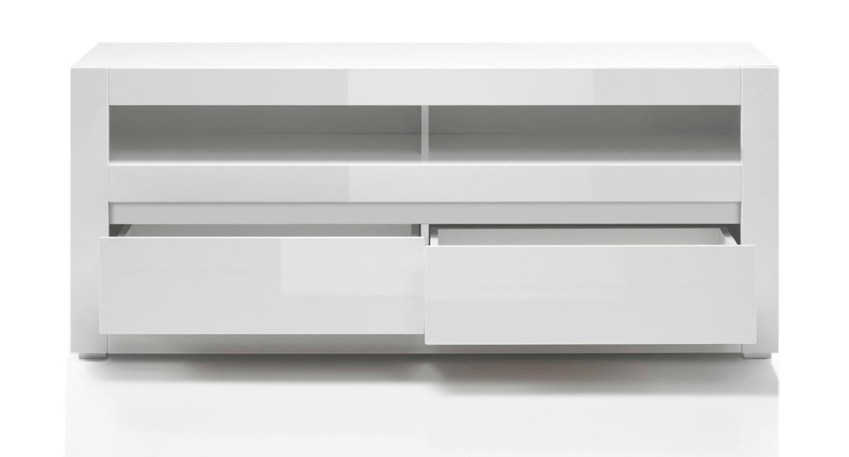 WOHNWAND 4-teilig Hochglanz weiß 302 cm, Anbauwand mit Soft-Close - Weiß Hochglanz/Weiß, Glas/Holzwerkstoff (302/198/42cm) - Furn.Design