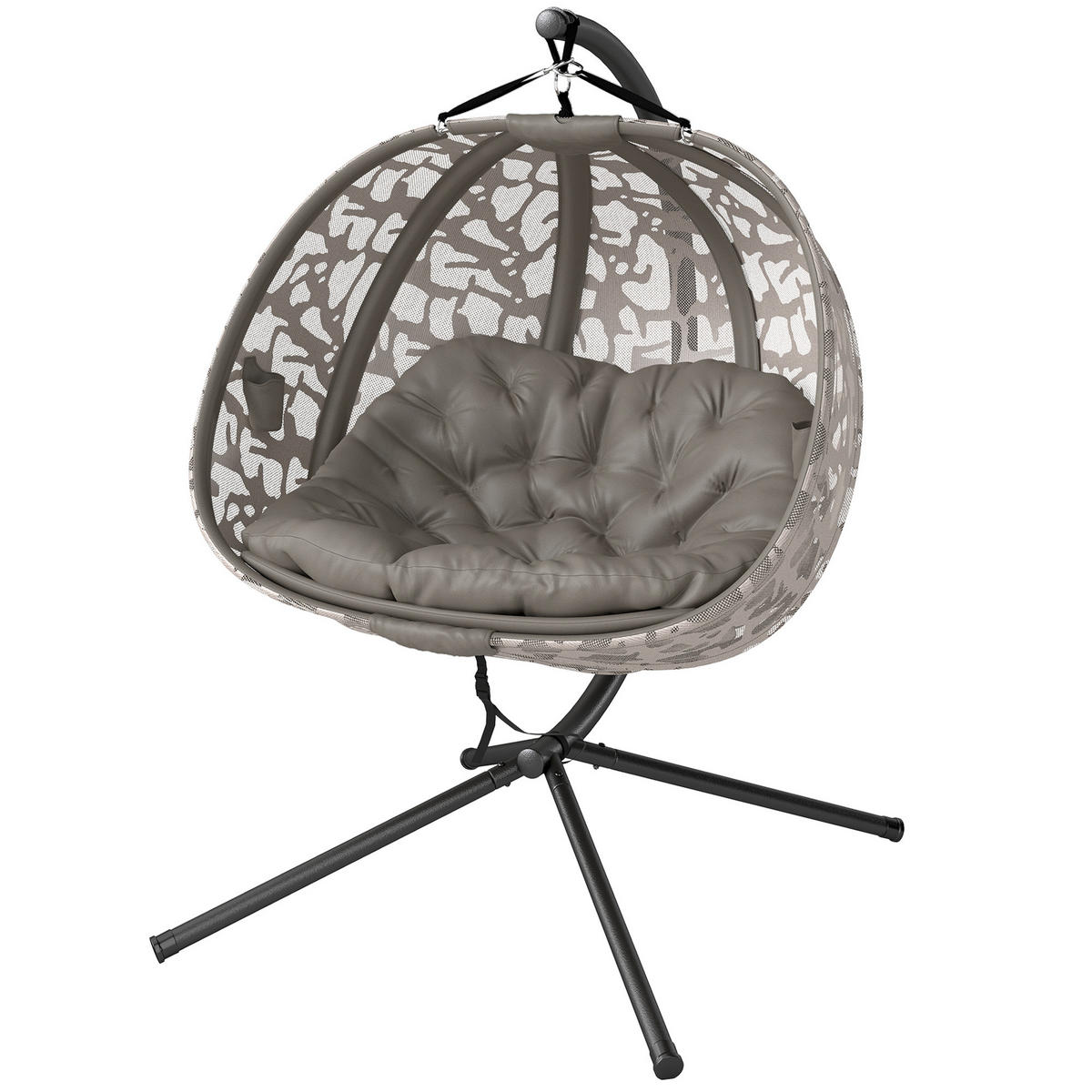 HÄNGESESSEL FÜR 2 PERSONEN DE-07052 klappbarer Sitzkorb, großes Kissen Sand - Sandfarben, Textil/Metall (103/172/130cm) - ComfortXL
