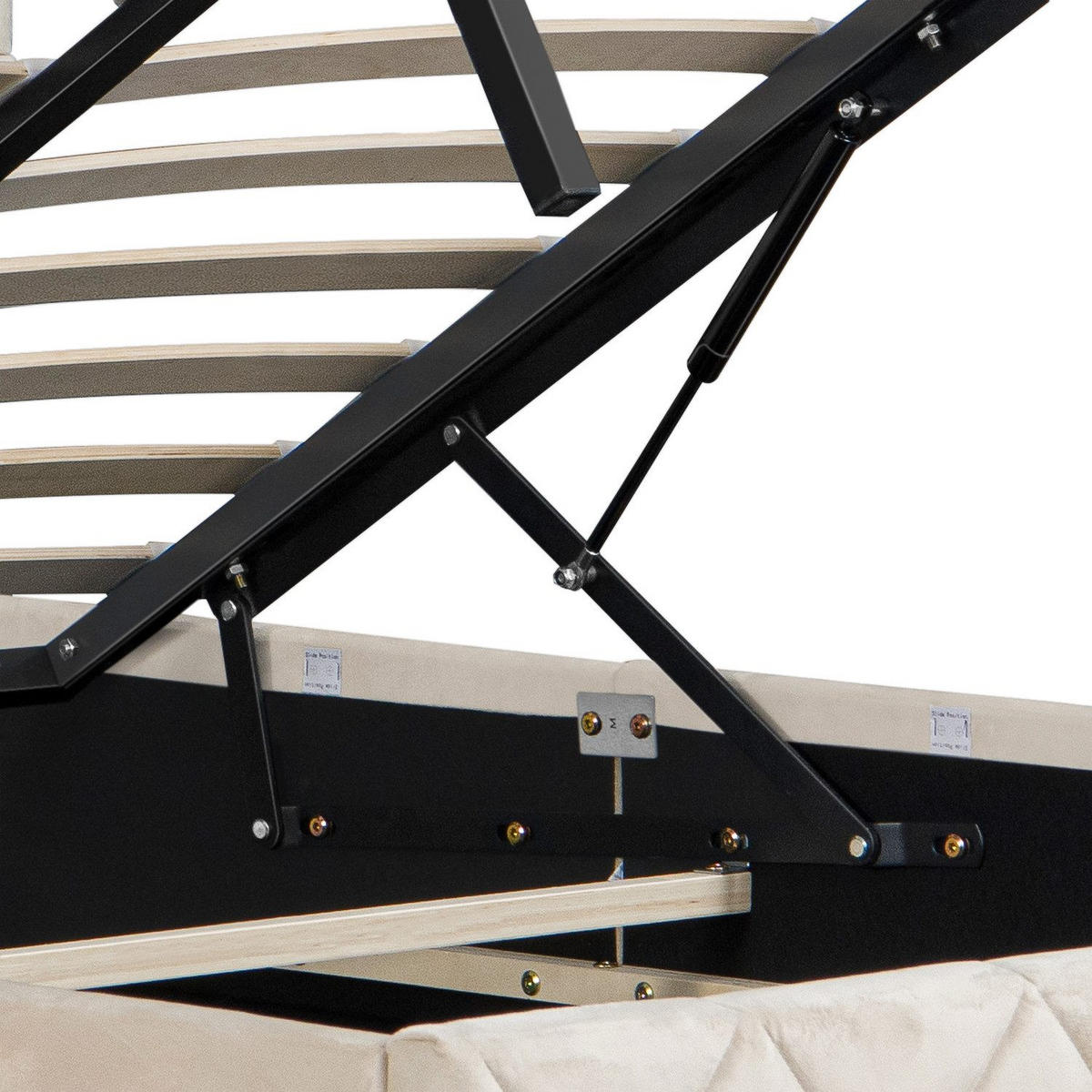 POLSTERBETT 90/200 cm Beige mit hydraulischem Stauraum aus Samt - Beige, Holzwerkstoff (90/200cm) - OKWISH