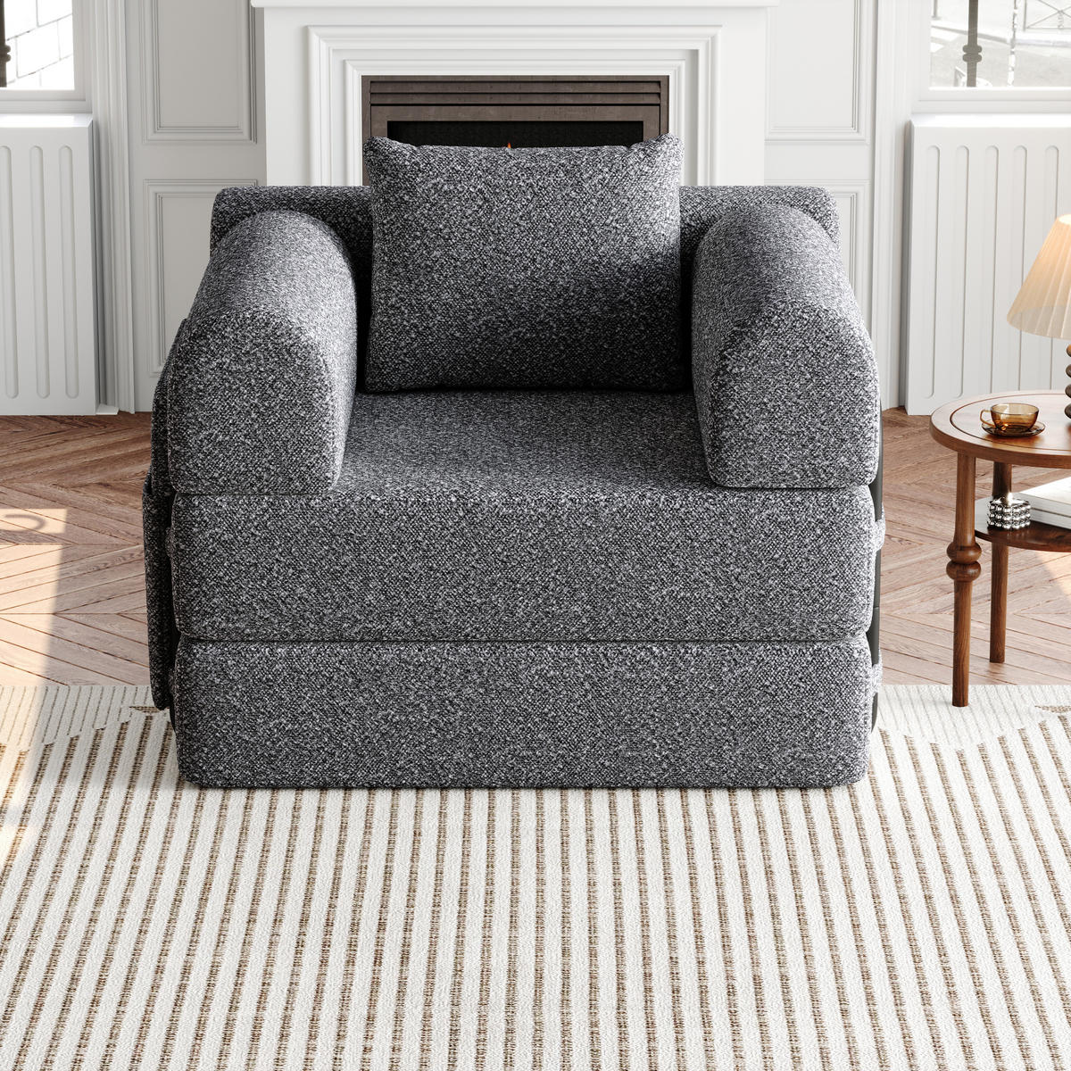 SCHLAFSOFA 2-in-1 mit Armlehnen-Ablagefach und Stahlrahmen grau Chenille 200/90/85 cm - Grau, Textil (94/49.5/94cm) - OKWISH