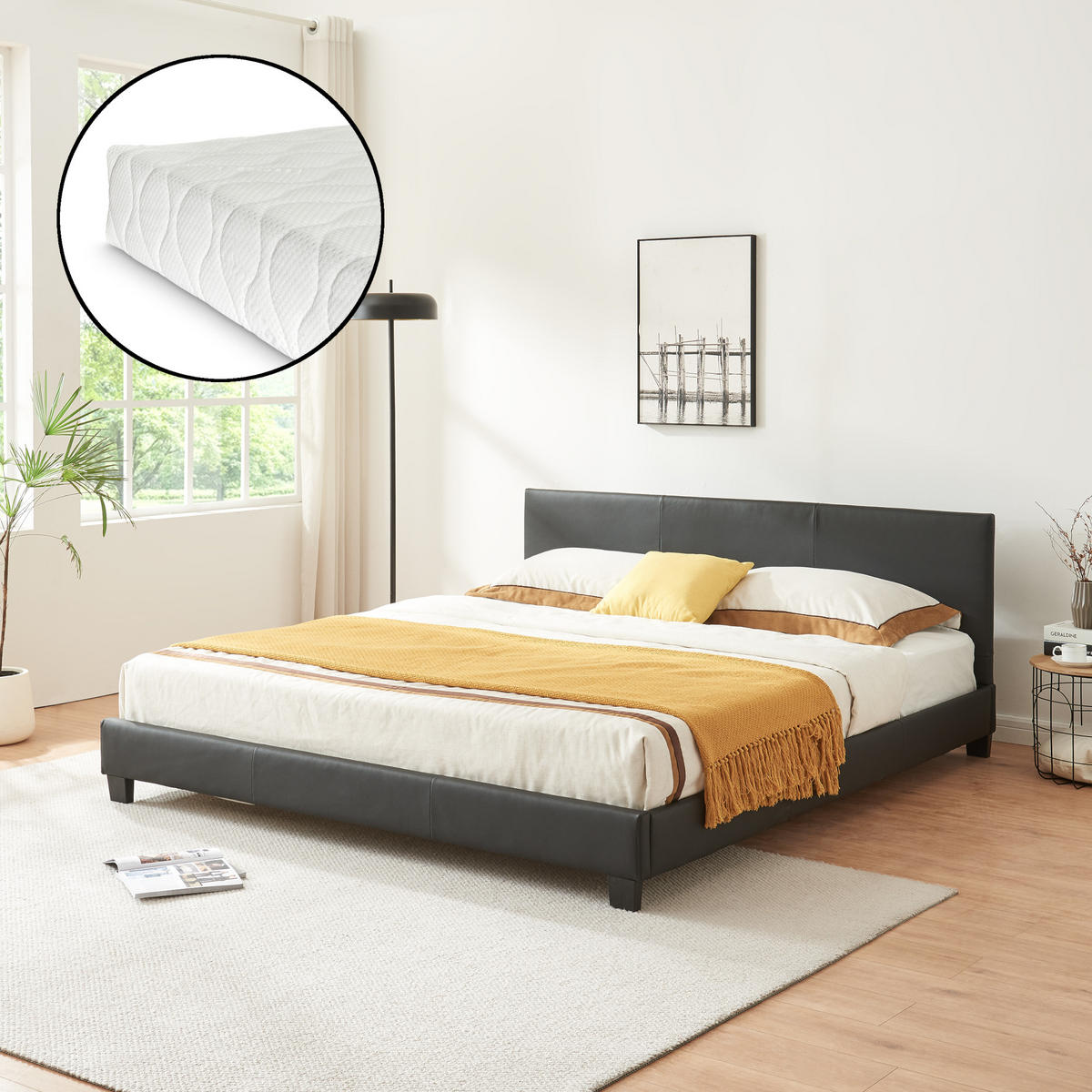 POLSTERBETT Albacete mit Matratze - Schwarz, Textil (180/200cm) - Corium