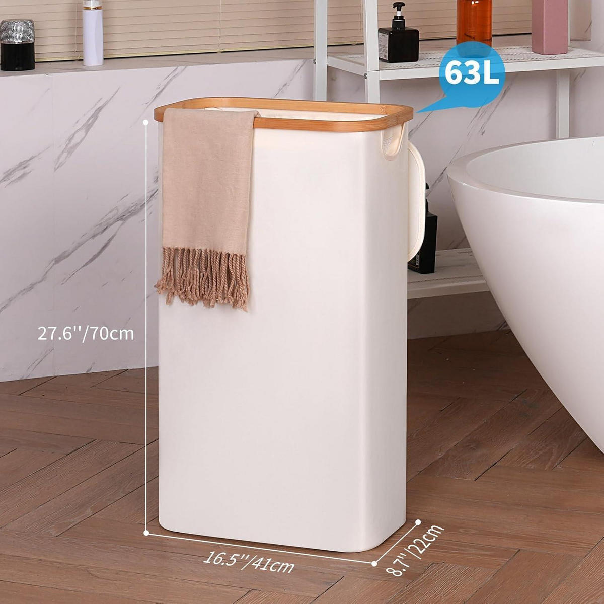 WÄSCHEKORB schmal 63L mit Deckel und herausnehmbarem Beutel Beige - Beige, Naturmaterialien (22/70/40cm)