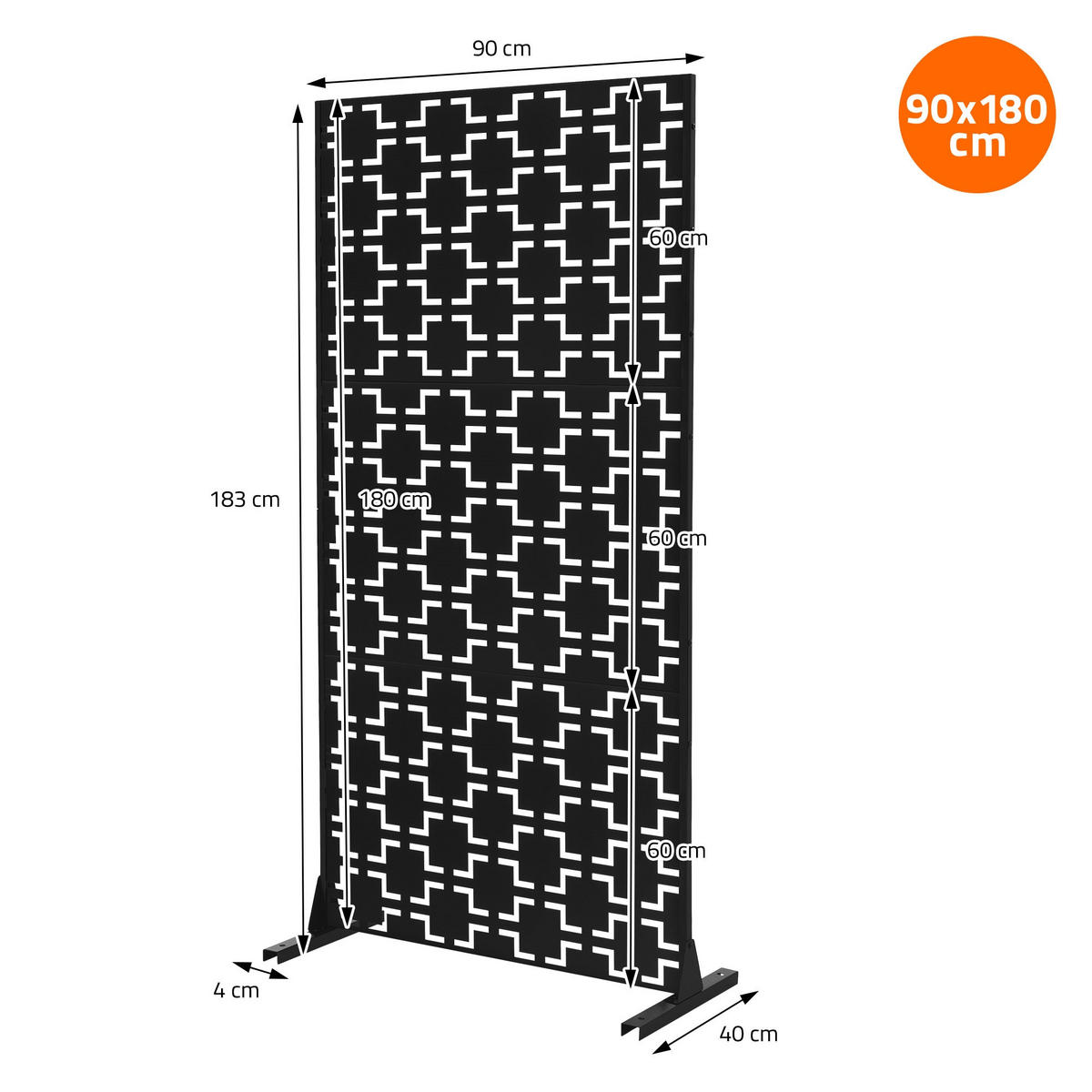METALL-SICHTSCHUTZ Milano 90x180 cm Schwarz aus Stahl - Schwarz, Metall (90/183cm) - ML-DESIGN