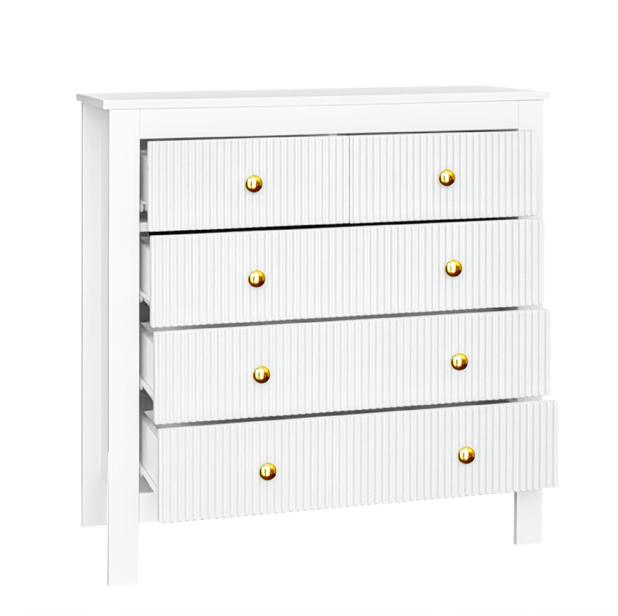 SIDEBOARD 79/39,5/80,5 cm aus Spanplatte mit 5 Schubladen und Goldgriffen Weiß - Weiß, Holzwerkstoff (79/80.5/39.5cm) - Modenvie