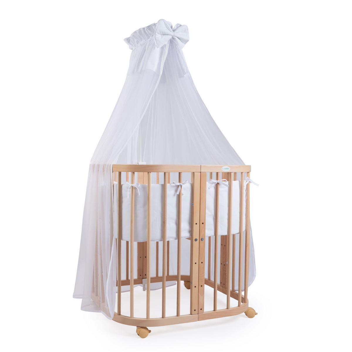 BABYBETT NATUR, 7in1 mit Matratze - Naturfarben/Weiß, Holz (73/123cm) - waldin